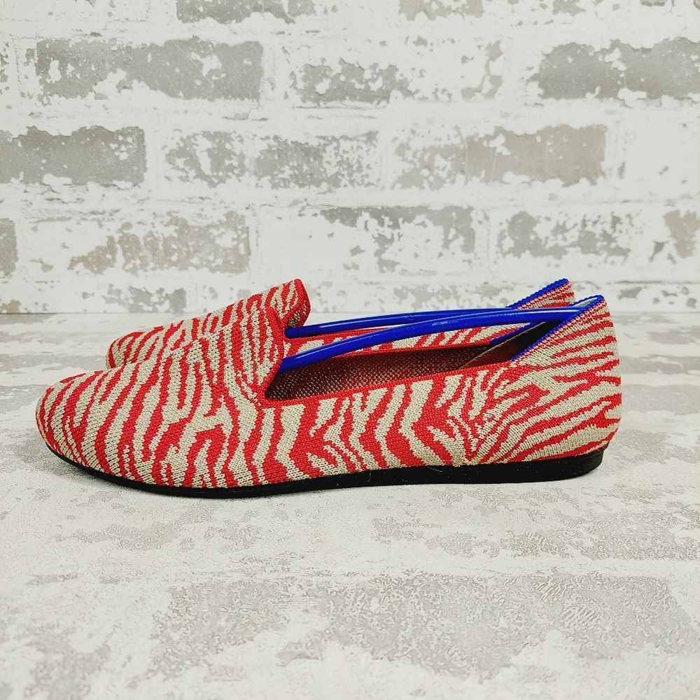 New Rothy's The Flat Red Zebra Round Toe Slip On Loafers X196